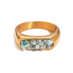 Light Blue / 7 / 1 Piece Simple Series Retro Geometric Stainless Steel  Gold Color Natural Stone Women's Single Ring Picture14